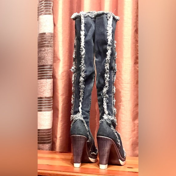 New HANDCRAFTED blue denim High heel boots size 37 - Picture 10 of 11
